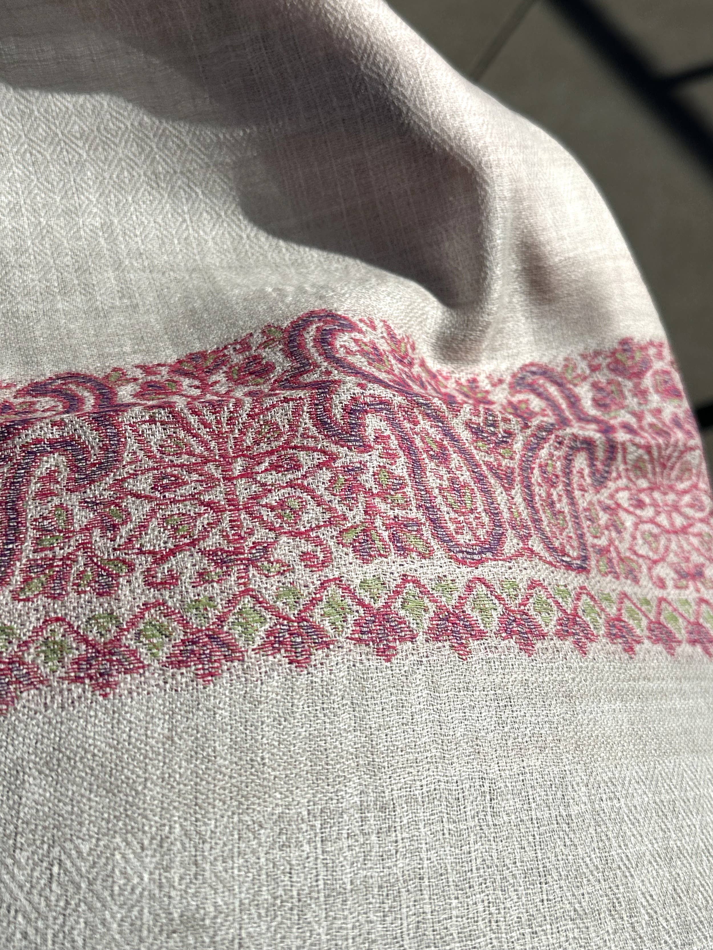 Multi-Toned Edge Embroidery Genuine Cashmere Blend Shawl