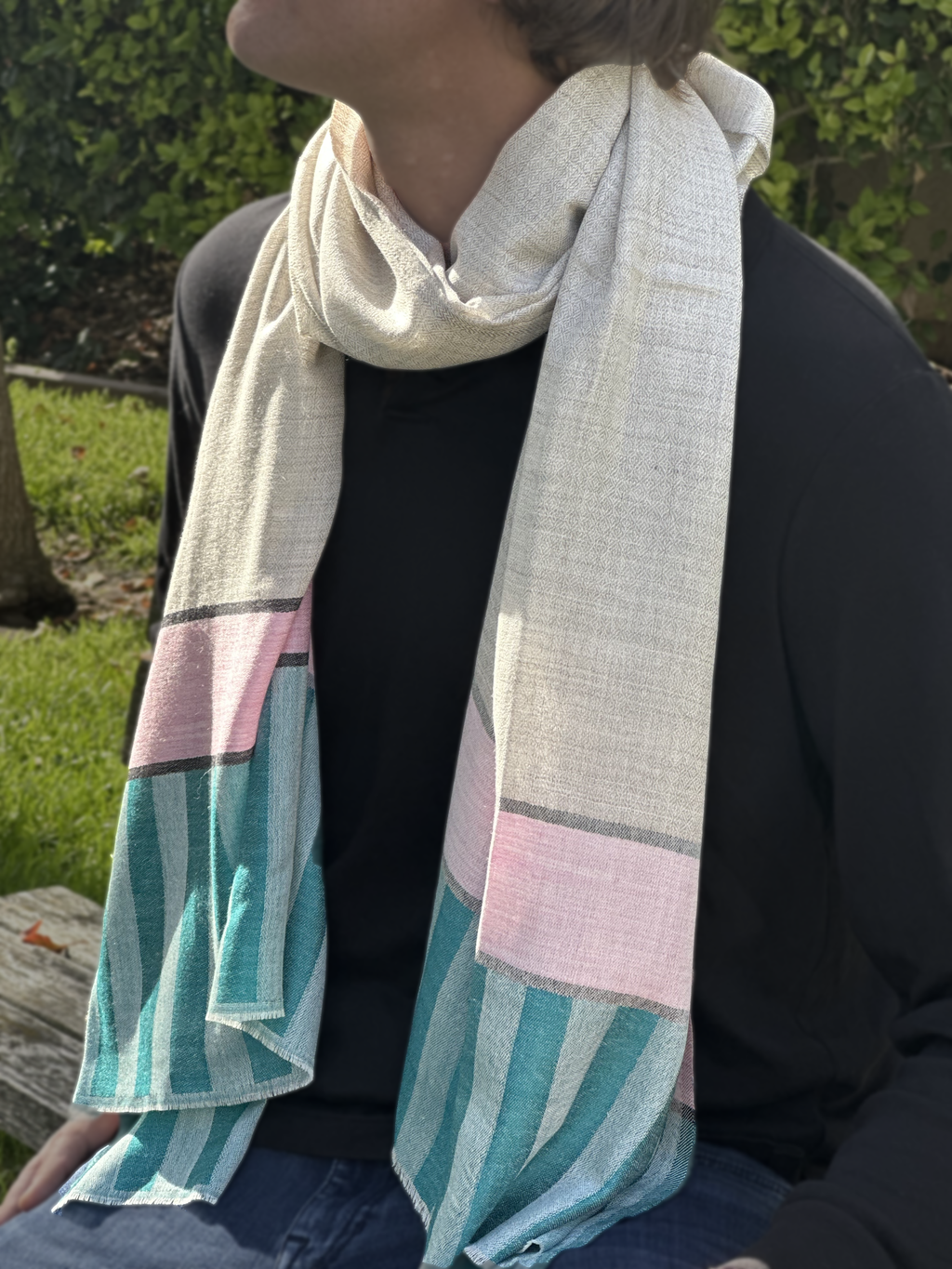 Super-Fine Genuine Cashmere Blend Striped Scarf