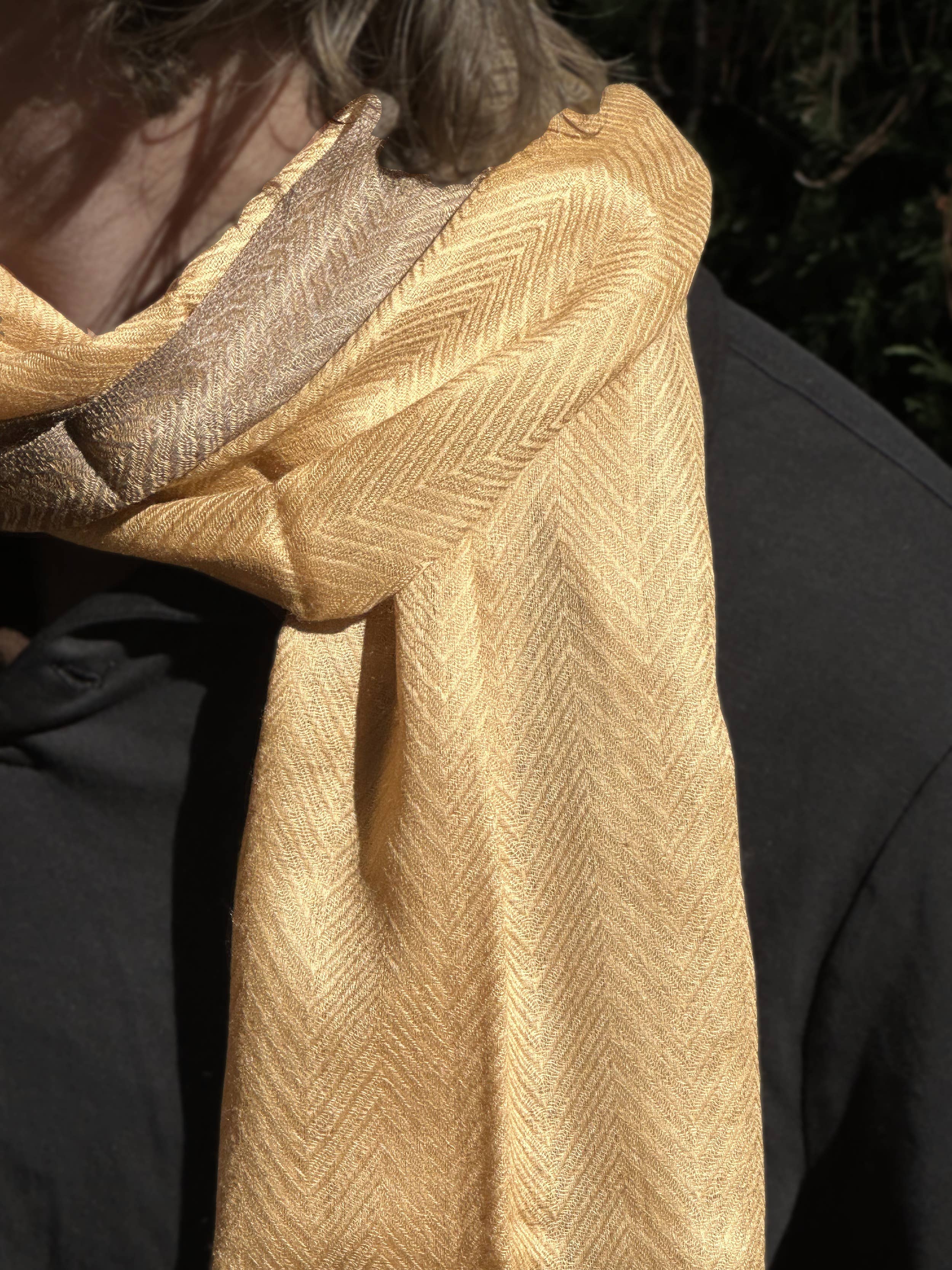 Warm Sand Chevron Dual-faced Super-Fine Wool Scarf