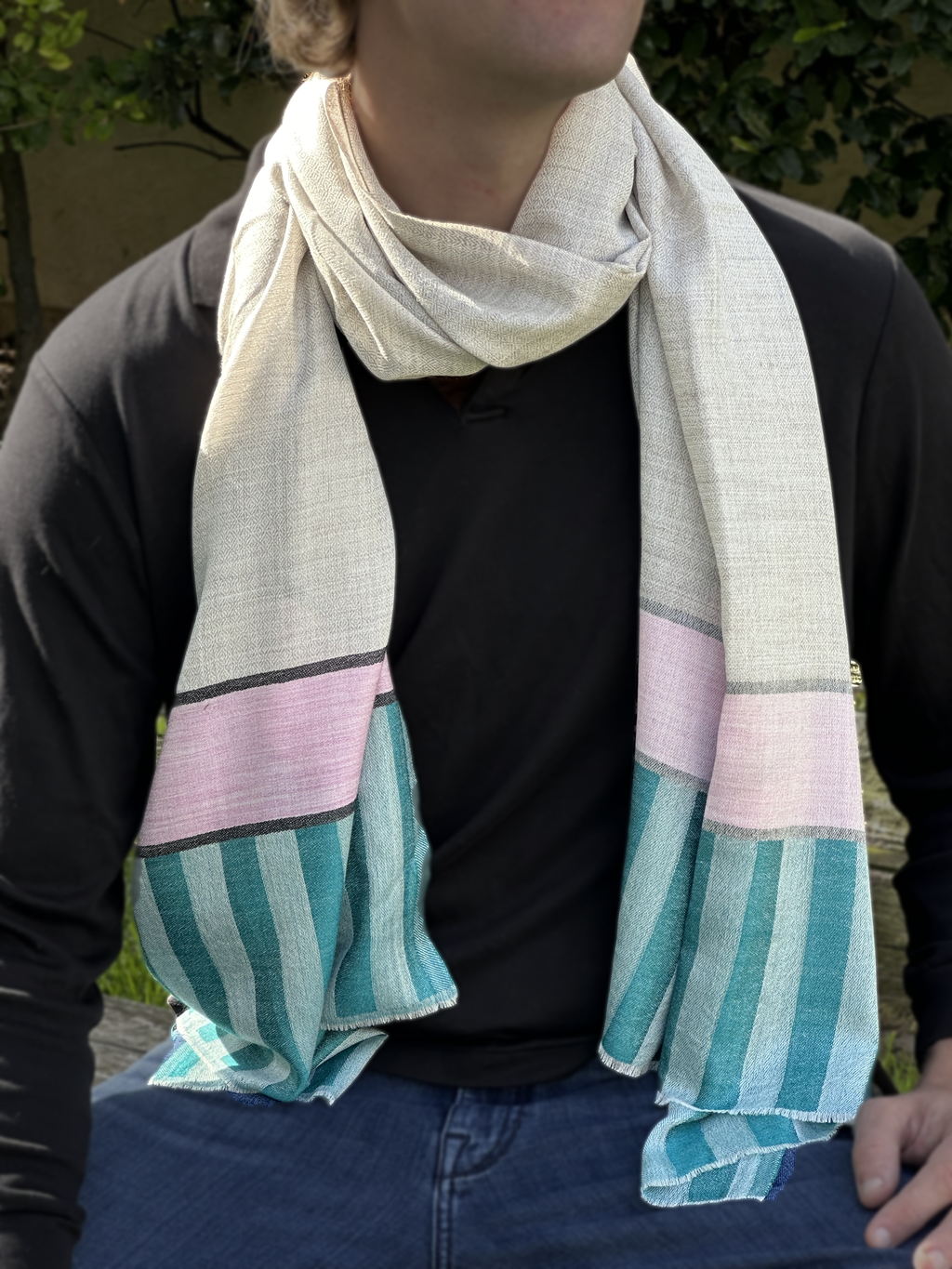Super-Fine Genuine Cashmere Blend Striped Scarf