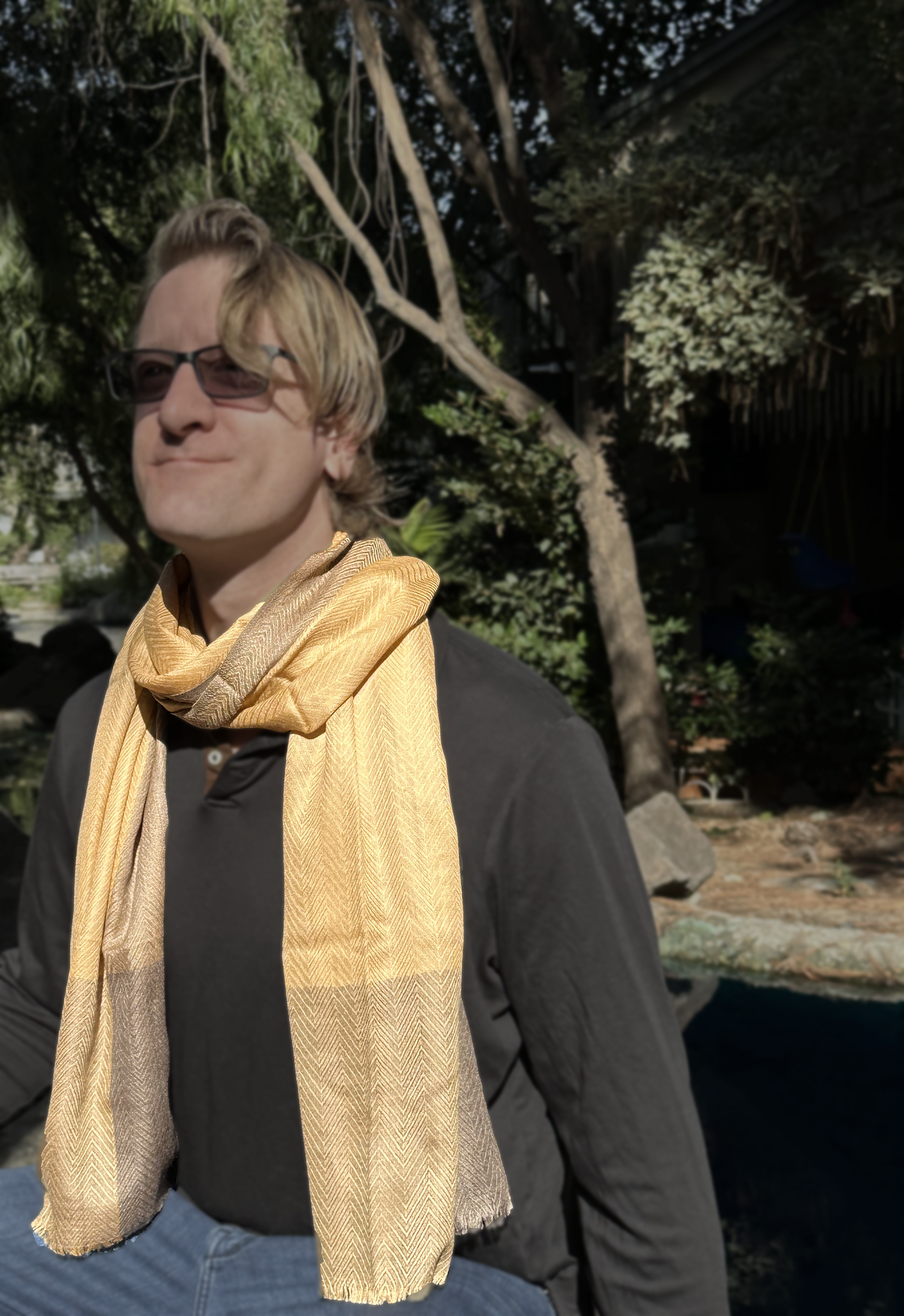 Warm Sand Chevron Dual-faced Super-Fine Wool Scarf