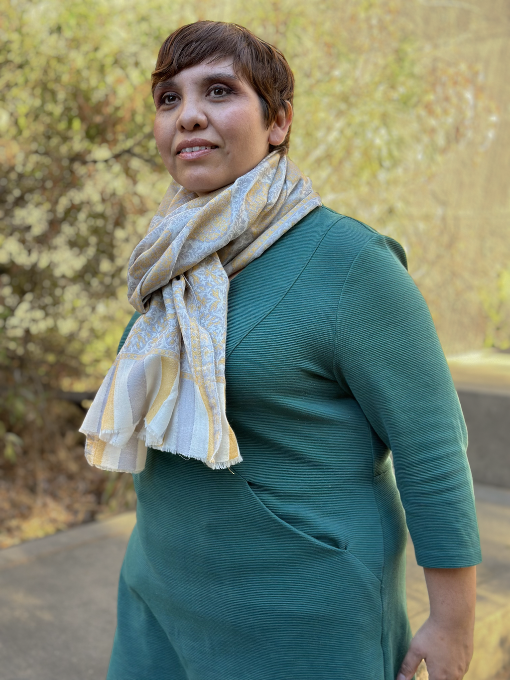 Gold and Grey Diamonds Stripes Genuine Cashmere Shawl