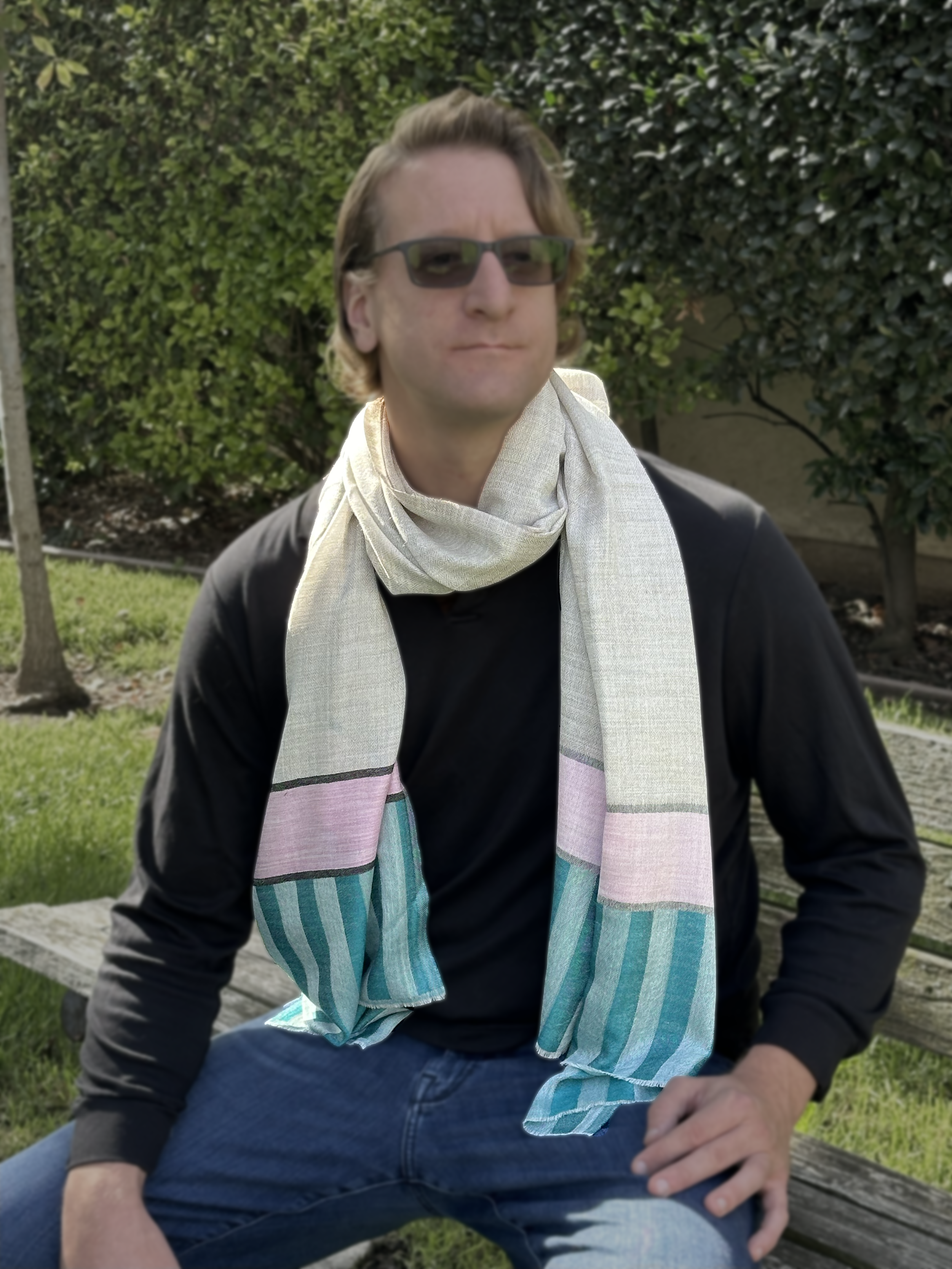 Super-Fine Genuine Cashmere Blend Striped Scarf
