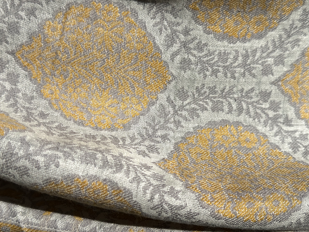 Gold and Grey Diamonds Stripes Genuine Cashmere Shawl