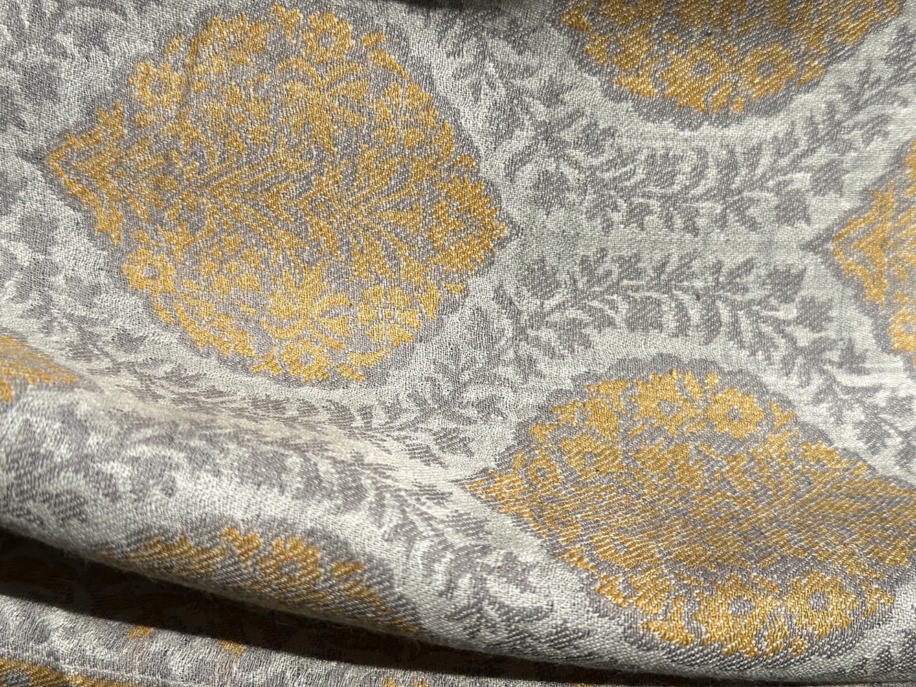 Gold and Grey Diamonds Stripes Genuine Cashmere Shawl